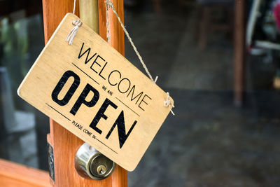 Close-up of information sign