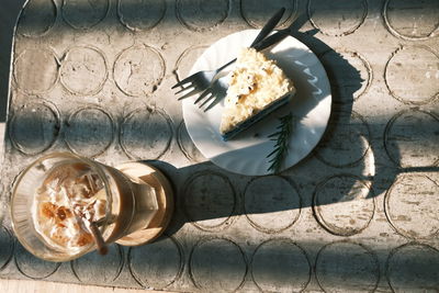 High angle view of breakfast on table