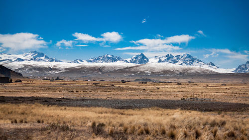 Scenic view of snowcapped mountains against sky