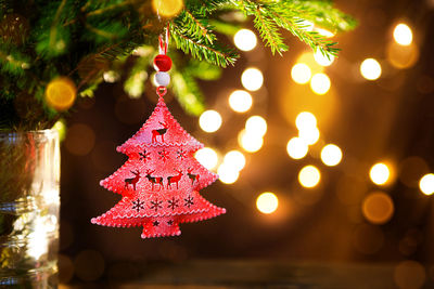 Close-up of illuminated christmas tree at night