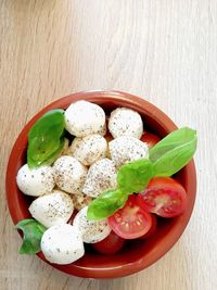 Close-up of caprese salad on table