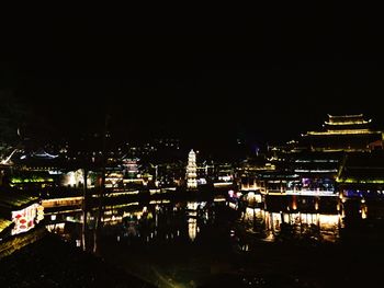 View of illuminated city at night