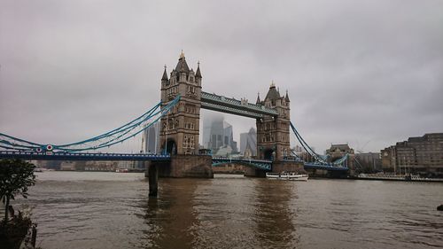 View of bridge over river against cloudy sky