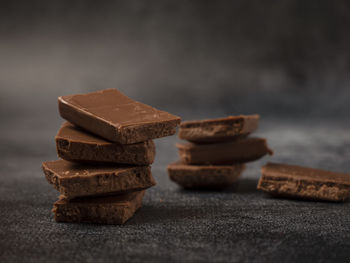 Stack of chocolate on table