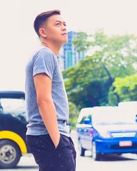 Side view of teenage boy looking away