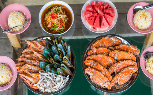 High angle view of food on table