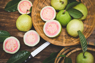 High angle view of fruits on table