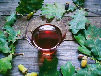 High angle view of drink on table