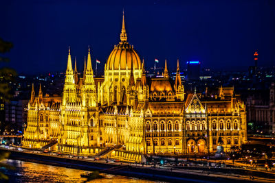 Illuminated buildings in city at night