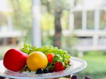 Close-up of fruits in bowl on table