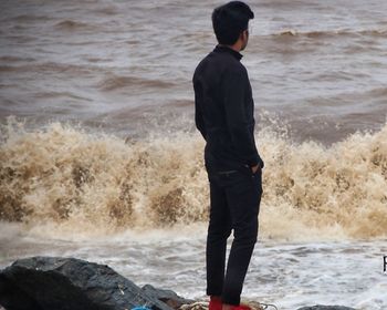 Rear view of man standing on beach