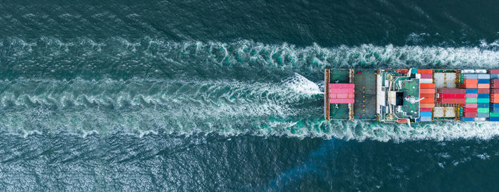 High angle view of ship in sea