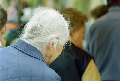 Rear view of senior woman