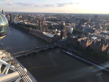 High angle view of river amidst buildings in city