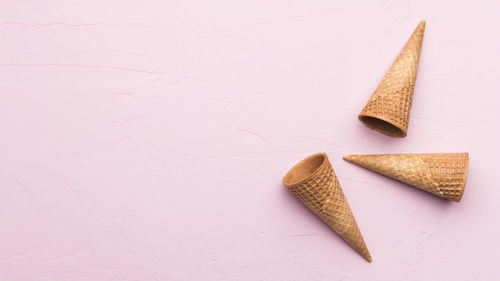 High angle view of food on table against white background