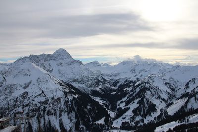 Scenic view of snowcapped mountains against sky