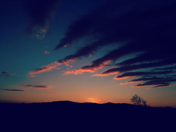 Scenic view of silhouette mountain against dramatic sky