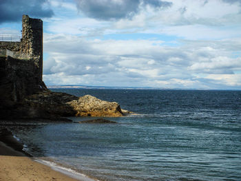 Scenic view of sea against cloudy sky