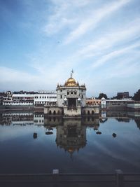 Reflection of buildings in lake