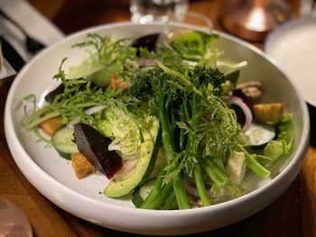 Close-up of salad in plate on table