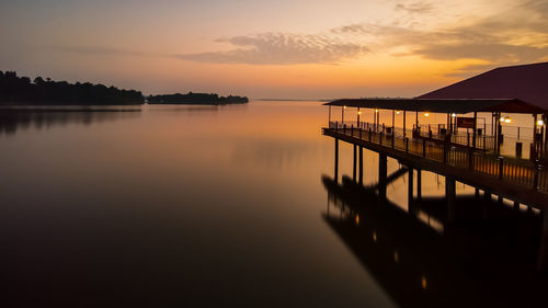 Scenic view of lake against sky during sunset