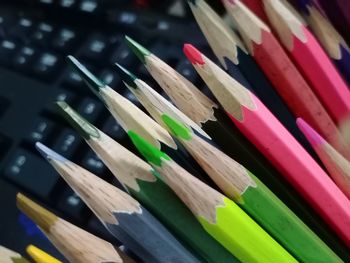 High angle view of colored pencils on table