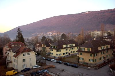 Residential district with buildings in background