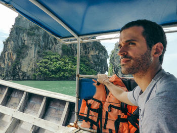 Close-up of man on boat