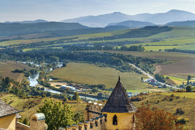 Landscape with poprad river from stara lubovna castle, slovakia