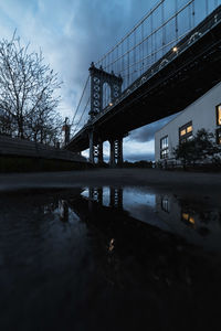 Bridge over river against cloudy sky