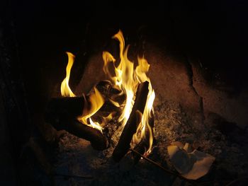 Close-up of fire in the dark