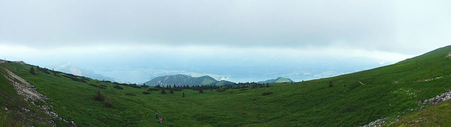 Scenic view of mountains against cloudy sky