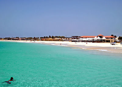 Scenic view of sea against clear sky