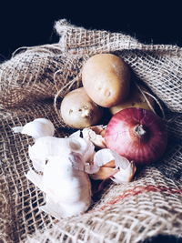 High angle view of mushrooms in basket