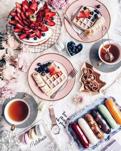 High angle view of food on table