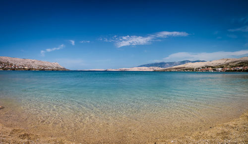 Scenic view of sea against blue sky