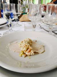 Close-up of meal served on table