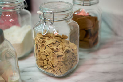 High angle view of food in jar on table