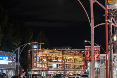 Low angle view of illuminated ferris wheel at night