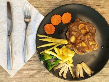 High angle view of food on table