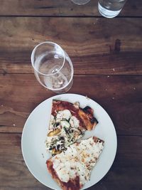 High angle view of breakfast served on table