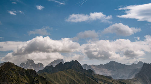 Scenic view of mountains against cloudy sky