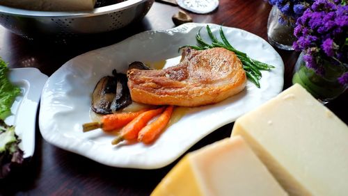 Close-up of seafood in plate on table