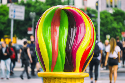 Close-up of colorful ice cream sculpture at potsdamer platz