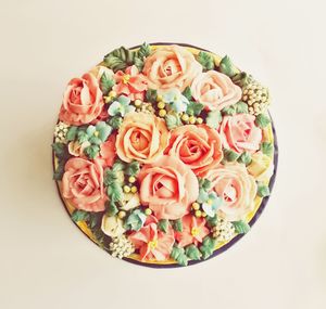 High angle view of rose bouquet on white background