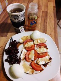 High angle view of breakfast served on table