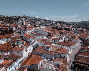 High angle view of townscape against sky