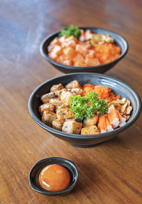 High angle view of food in bowl on table