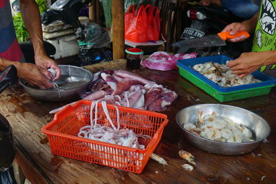 High angle view of fish for sale at market