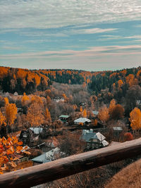 High angle view of townscape against sky during sunset